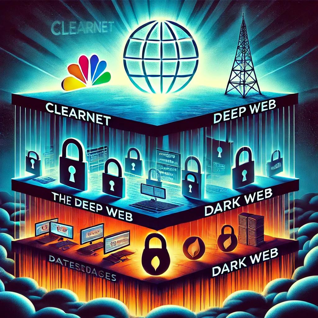 Illustration of the Clearnet, Deep Web, and Dark Web